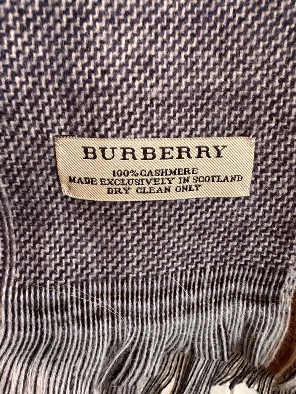 Burberry Plaid Check Cashmere Scarf Gray Navy Blue Plaid 100% Cashmere